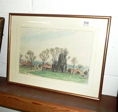 Lot 556 - After Fred Lawson, study of a village green, watercolour