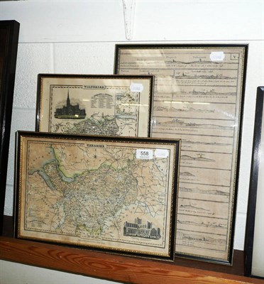 Lot 558 - Etching numbered '5 Y' black and white bookplate and maps of Wiltshire and Cheshire