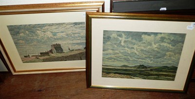 Lot 564 - Framed watercolour, asea scape; another of a fisherman on a coastline dated 1946 and a...