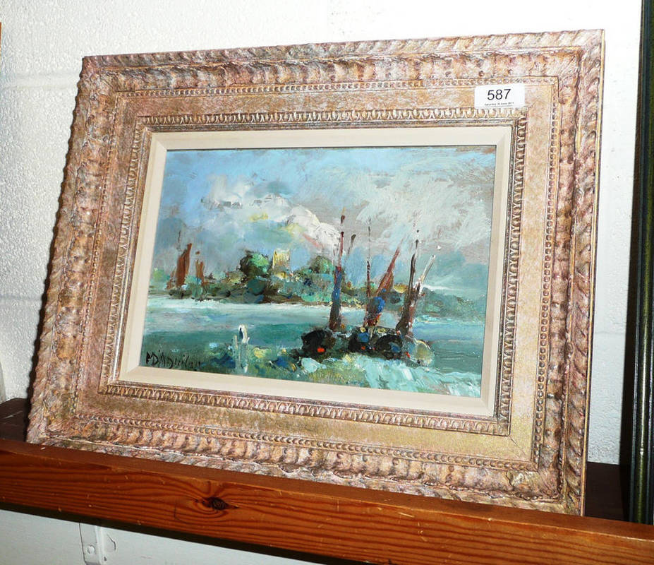 Lot 587 - Baron Michael D'Aguila, oil on hardboard, 'Sur la Heuve'