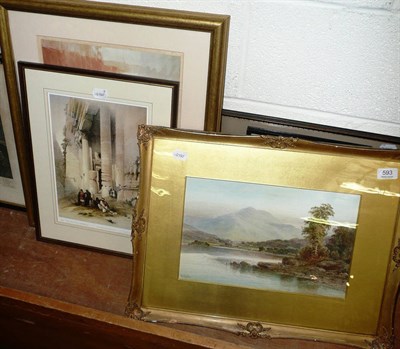 Lot 593 - Watercolour 'Rouse' by Ben Veras; a framed W.R.Flint print of bathing ladies, and a David...