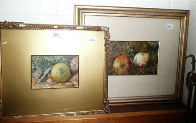 Lot 601 - Follower of William Henry Hunt, still life of apples amongst moss and ferns, 13.5 x 20.5cm,...