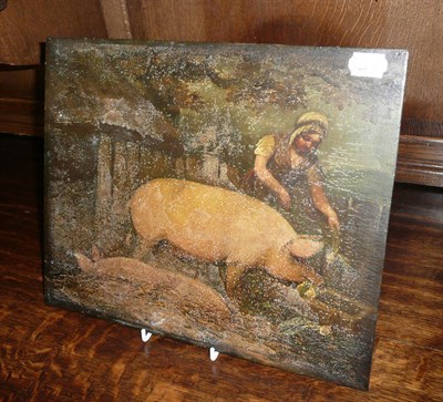 Lot 605 - After George Morland 'Two pigs in a sty with pig-girl'