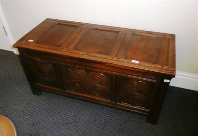 Lot 635 - Oak three panel coffer with later carved front