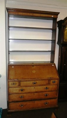 Lot 648 - George III oak bureau with bookcase top (lacking doors)