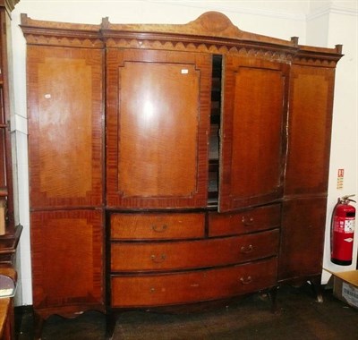 Lot 655 - Large 19th century satinwood four door wardrobe (a.f.)