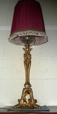 Lot 658 - Large brass period lamp and shade