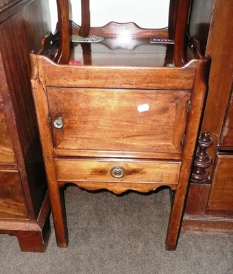 Lot 660 - George III mahogany tray top bedside table with single door enclosing a cupboard and single...