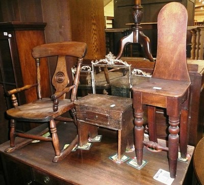 Lot 675 - Two 19th century children's chairs and a stool with single drawer (3)