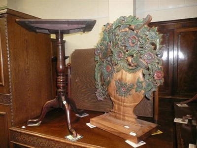 Lot 681 - Georgian mahogany rectangular tripod table and carved and painted fire screen