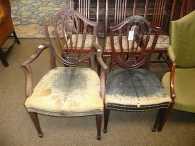 Lot 733 - 19th century mahogany shield back carver chair with a similar dining chair