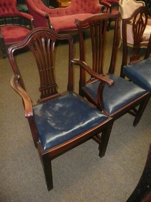 Lot 750 - Six Georgian style mahogany dining chairs, a similar carver chair and one other with a...