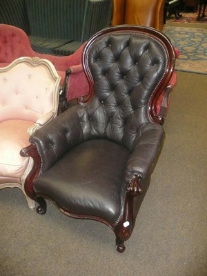 Lot 751 - Victorian mahogany button back leather upholstered armchair