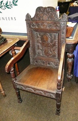 Lot 755 - Carved oak Wainscott chair (a.f.)