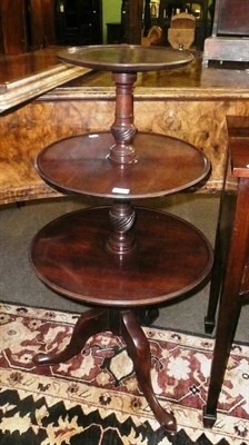 Lot 761 - George III mahogany three tier dumb waiter, damage to one leg