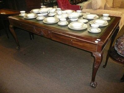 Lot 809 - A mahogany library table with green leather top