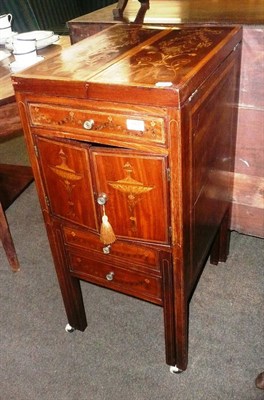 Lot 814 - George III mahogany inlaid wash stand, with a fitted interior including a Mintons pottery...