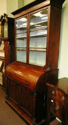 Lot 822 - Victorian mahogany cylinder bureau with glazed bookcase top