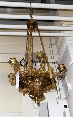 Lot 831 - A continental style gilt metal ceiling light with six sconces