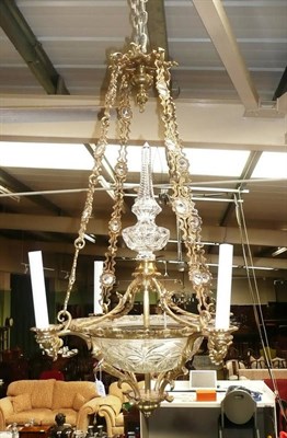 Lot 832 - Decorative light fitting with a bowl shaped cut glass base and gilt metal fittings