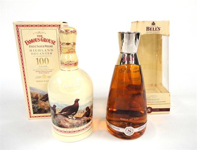 Lot 1063 - The Famous Grouse Highland Decanter, to commemorate 100 years, 70Cl., 40% Vol., and Bells 8...