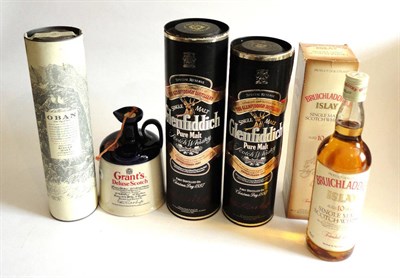 Lot 1067 - Glenfiddich Special Reserve (x2), Bruichladdich 10 Year Old, Oban 14 Year Old, Grants Deluxe,...