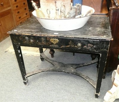 Lot 1183 - A 19th century black painted single drawer side table with chinoserie decoration