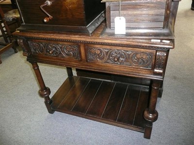 Lot 1201 - Oak reproduction two drawer side table with under tier