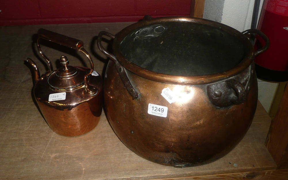 Lot 1249 - Copper cauldron and copper kettle (2)