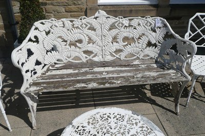 Lot 1309 - A Coalbrookdale style white painted aluminium fern and blackberry pattern three-seat garden...