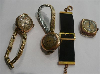 Lot 2 - Three 9ct gold wristwatches and a medal ribbon
