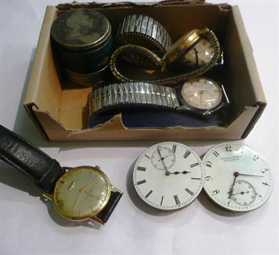 Lot 13 - An 18ct Longines wristwatch, several other watches and movements, coinage, costume jewellery...