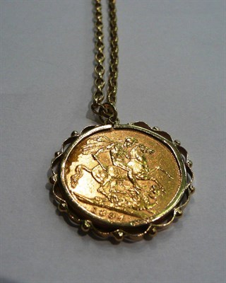 Lot 64 - An 1894 loose mounted sovereign pendant on 9ct necklace
