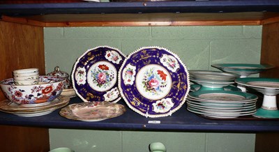 Lot 78 - A shelf of 19th century and later ceramics including two Bloor Derby blue ground cabinet plates