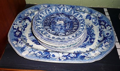 Lot 81 - A Davenport blue and white meat plate and nine blue and white plates