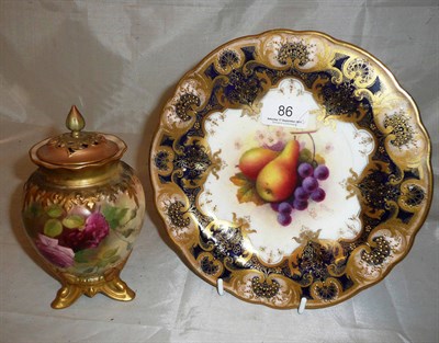 Lot 86 - A Royal Worcester jar and cover (a.f.) and a fruit decorated Royal Worcester plate 'A Shuck'