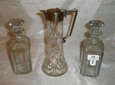Lot 89 - An electroplate-mounted claret jug and a pair of early 19th century half decanters