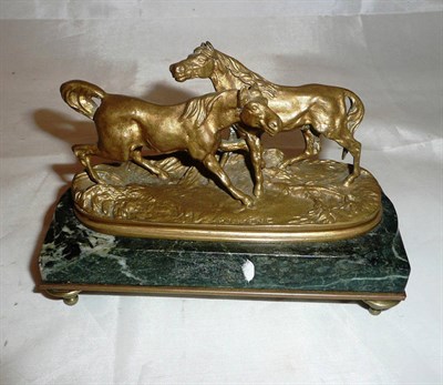 Lot 107 - French bronze and marble figurine after P J Mene L'Accolade