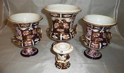 Lot 108 - Three Royal Crown Derby Imari pattern urns and an ink stand