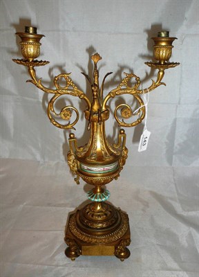 Lot 143 - 19th century French and gilt metal and porcelain candelabra