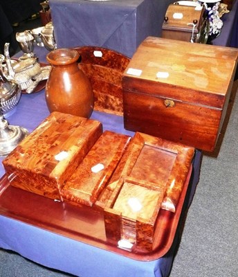 Lot 148 - A 19th century mahogany correspondence box and various burr wood pieces