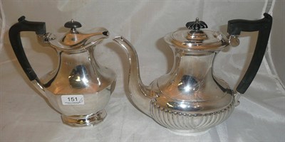 Lot 151 - A silver hot water jug and a coffee pot, 44oz approx