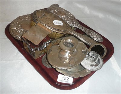 Lot 152 - A quantity of silver including inkwells, silver back brushes and mirror, dish etc.