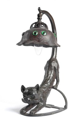 Lot 159 - A metalware lamp and shade modelled as a cat