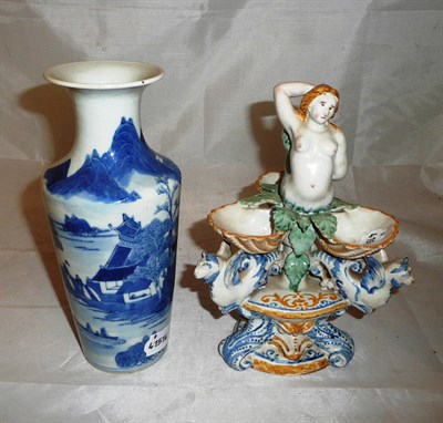 Lot 187 - A 19th century Chinese blue and white vase and a Cantagoli majolica centrepiece
