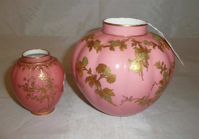 Lot 188 - A Royal Crown Derby pink ground and gilt-decorated vase and a smaller example