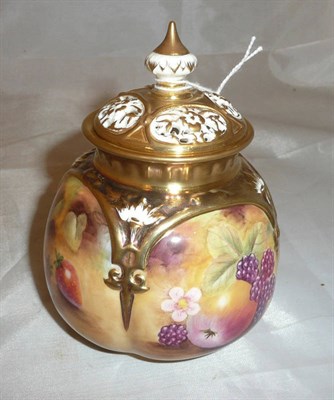 Lot 189 - A modern Royal Worcester hand painted fruit study vase and cover by K. Mason (boxed)