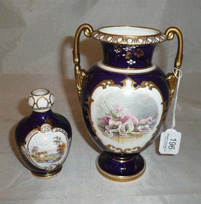 Lot 196 - A Royal Crown Derby vase painted with a floral vignette by J P Wale and a similar small vase