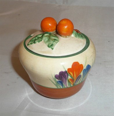 Lot 197 - A Clarice Cliff crocus pattern preserve jar and lid