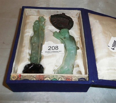 Lot 208 - Two early 20th century carved jade figures